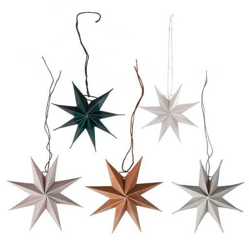 Paper Star Christmas Tree Decorations - Hanging Christmas Tree Decorations - 3D Contemporary Decor - Holiday Decor - Pack Of 5