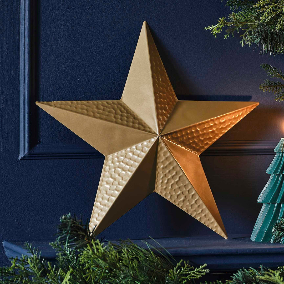 Hammered Metal Star Gold Christmas Decoration - Matt Gold Christmas Ornament - Christmas Decorations - Holiday Decor
