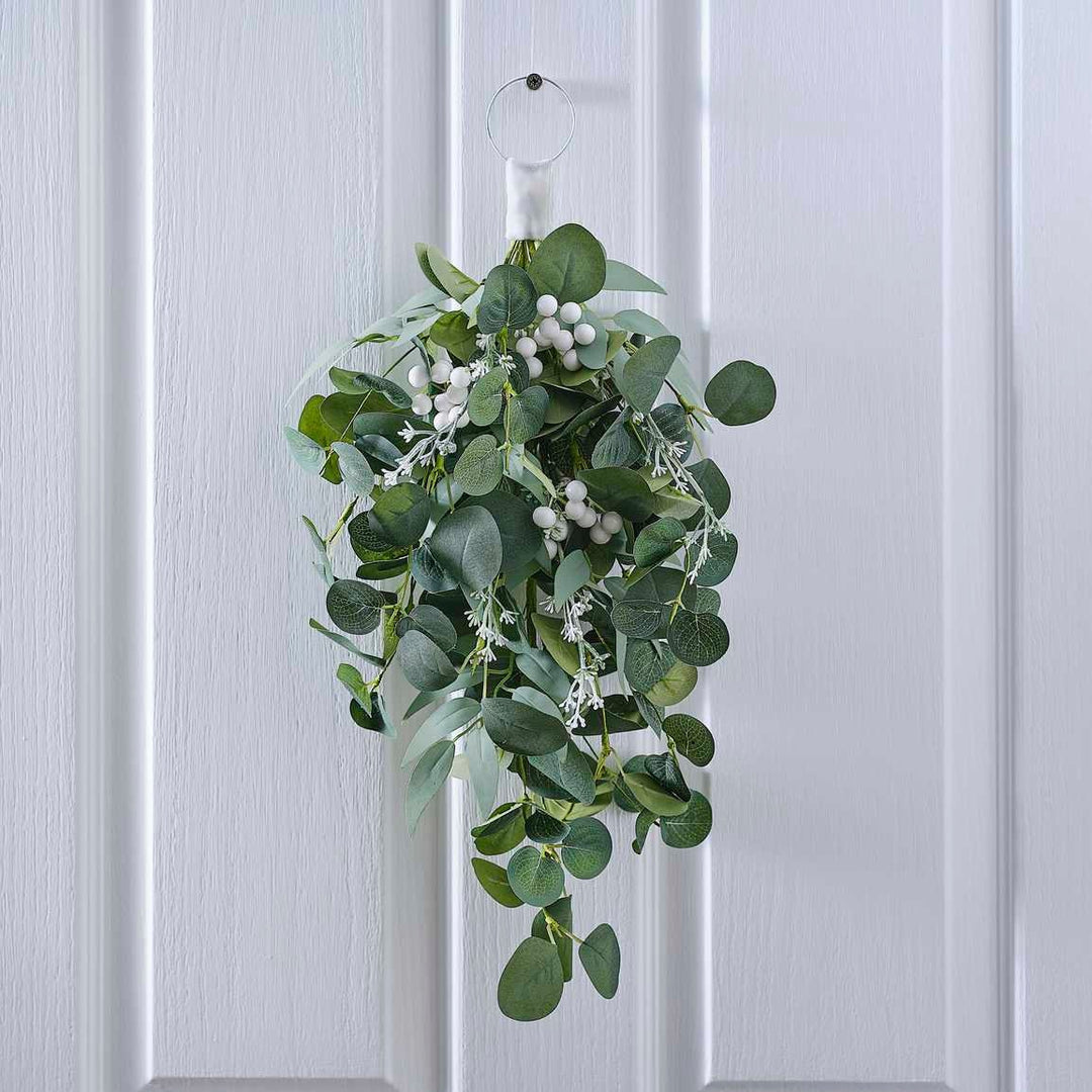 Eucalyptus and White Berries Christmas Door Swag - Christmas Wreath - Artificial White Christmas Door Wreath - Holiday Decor