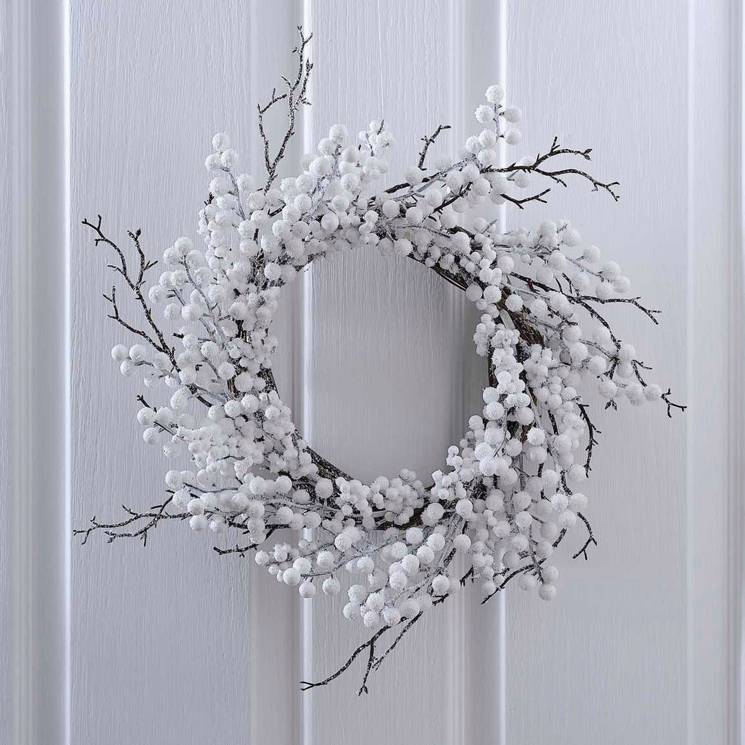 White Berry Christmas Door Wreath - Artificial Christmas Wreath With Twigs & Berries - Holiday Decor