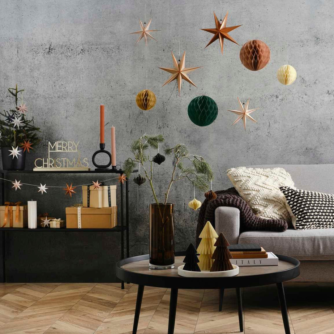 Stars and Honeycomb Hanging Christmas Decorations - Scandi Xmas Decorations - Holiday Decor - Pack Of 8