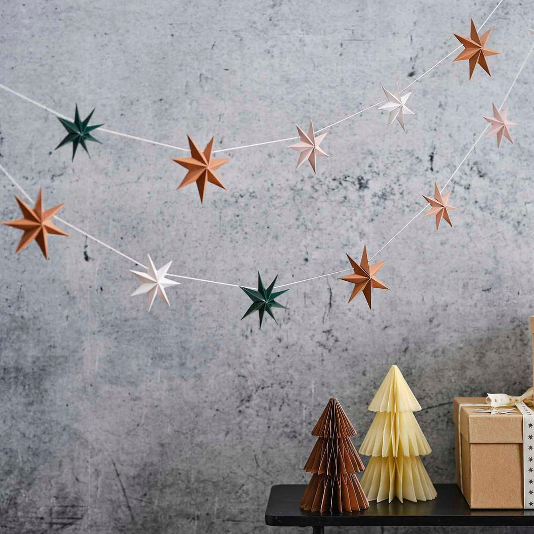 Paper Stars Christmas Bunting Decoration - Hanging Christmas Tree Decorations - 3D Contemporary Decor - Holiday Decor