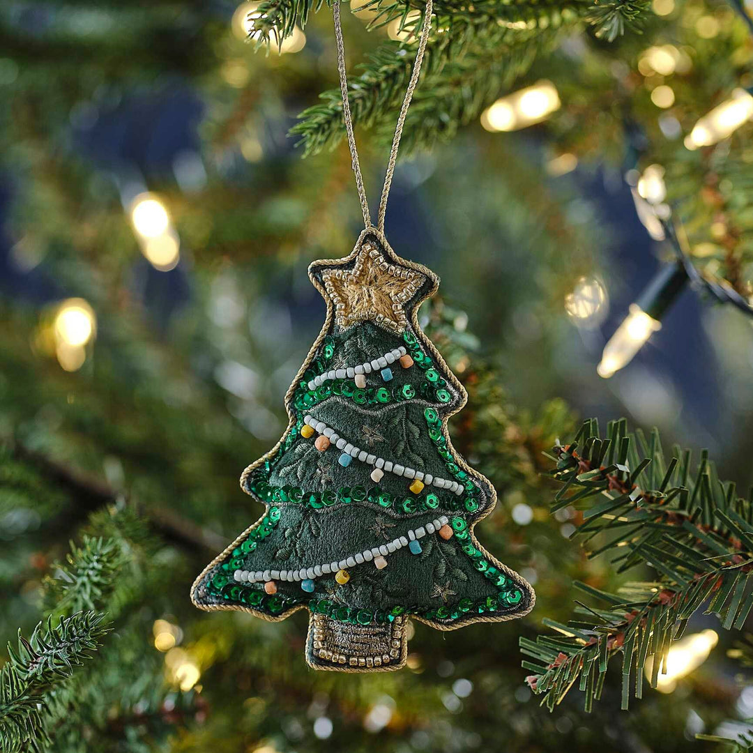 Velvet Beaded Christmas Tree Hanging Decoration - Green Christmas Tree Decoration - Individual Tree Decoration - Holiday Decor