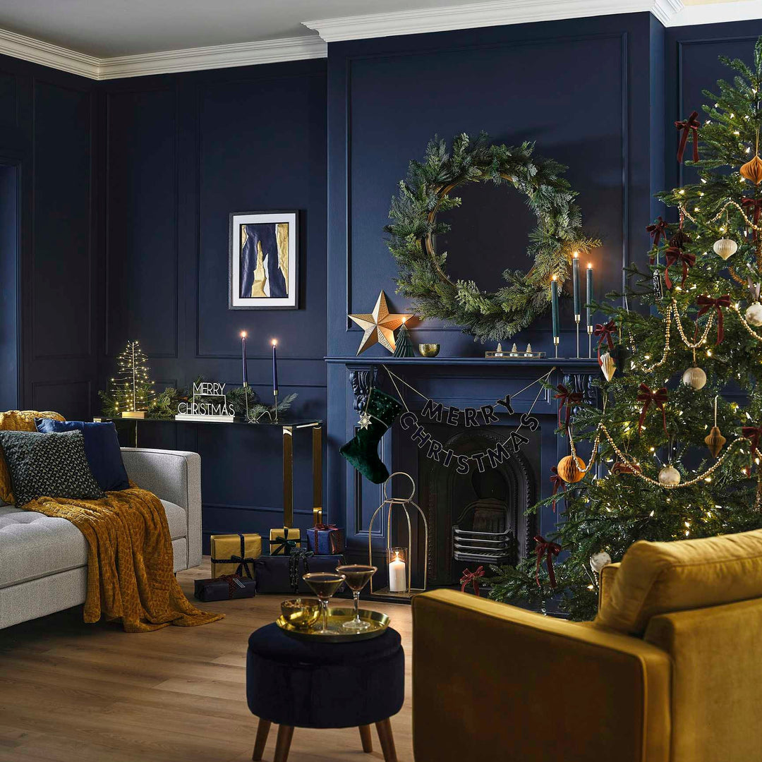 Navy Velvet Beaded Merry Christmas Bunting - Blue Christmas Decoration - Christmas Decorations - Holiday Decor