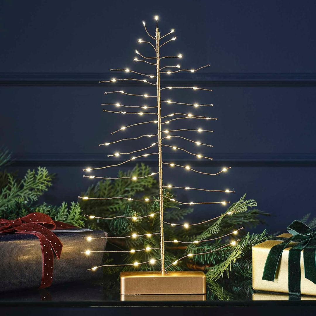 Christmas Gold Light Up Tree - Light Up Wire Christmas Tree Decoration - Christmas Decorations - Holiday Decor