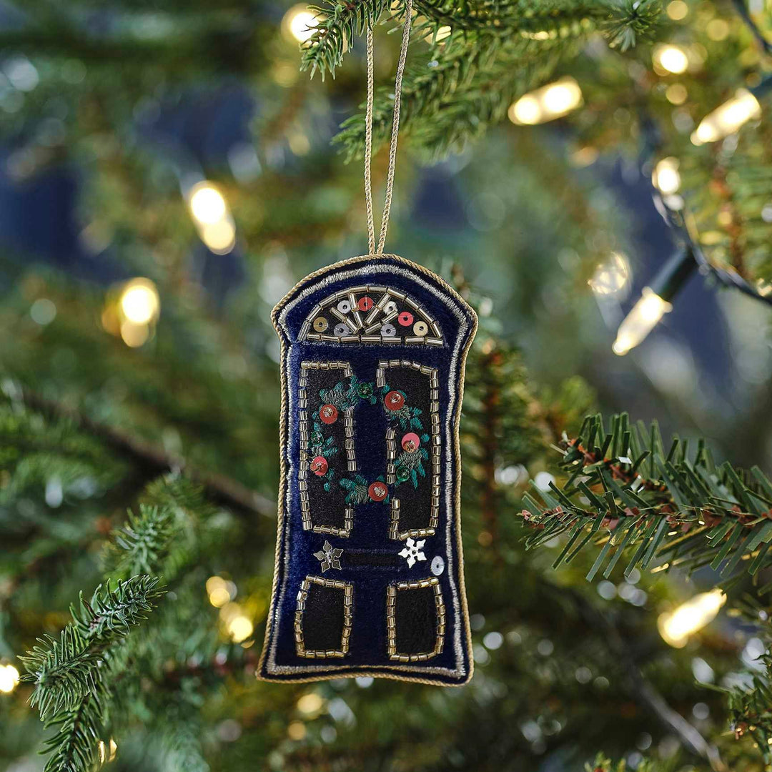 Navy Velvet Door Hanging Christmas Tree Decoration - Blue Christmas Tree Decoration - Individual Tree Decoration - Holiday Decor