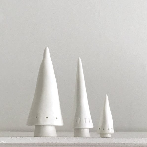 Porcelain Christmas Tree Set - Mini White Conical Christmas Trees - Christmas Decorations - Christmas Gift Set - East Of India