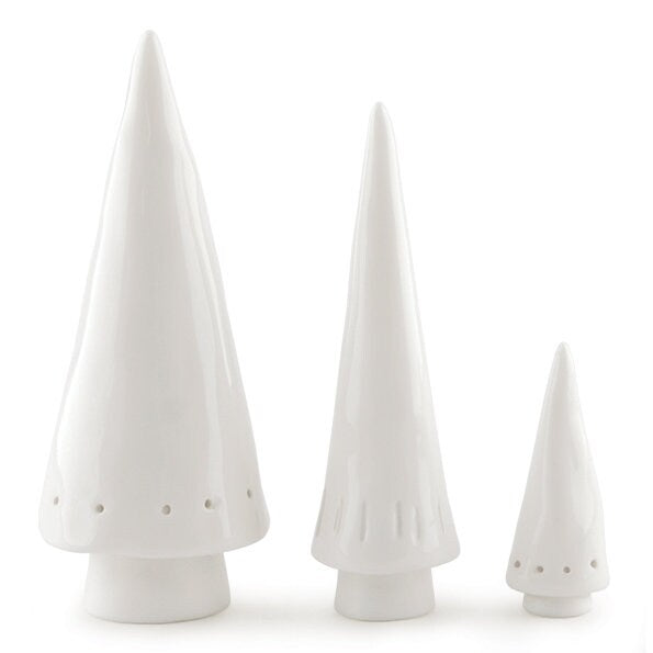 Porcelain Christmas Tree Set - Mini White Conical Christmas Trees - Christmas Decorations - Christmas Gift Set - East Of India