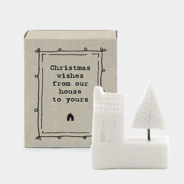 Porcelain House Matchbox Gift - Christmas Wishes From Our House To Yours - Gift For Friend Or Loved One -Mini White Porcelain-East Of India