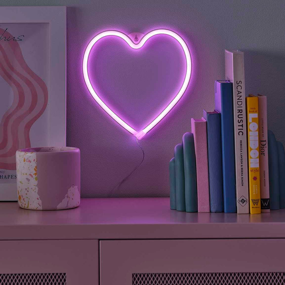 Pink Neon Heart Light - Small Neon Heart Decoration - Valentine's Decor - Wedding Decorations - 20cm - Pack Of 1