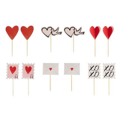 Valentine's Cupcake Toppers - Heart Shape Cake Toppers - Valentines Day Cake Toppers - Pack Of 12