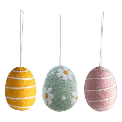 Felt Easter Egg Tree Decorations - Easter Party Decorations - Pink, Green & Yellow Egg Decorations - Easter Garland-Reusable Decor-Pack Of 3