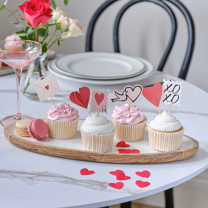 Valentine's Cupcake Toppers - Heart Shape Cake Toppers - Valentines Day Cake Toppers - Pack Of 12