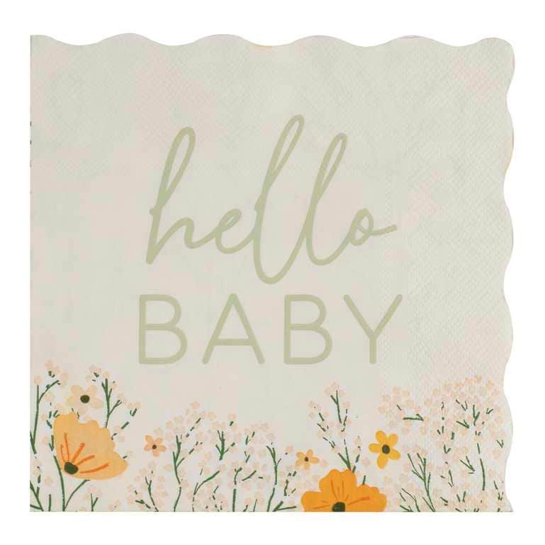 Baby Shower Napkins - Hello Baby Floral Baby Shower Napkins - Botanical Baby Shower - Gender Neutral - Pack of 16
