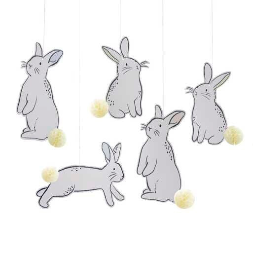 Hanging Easter Bunny Decorations with Honeycomb Tails - Easter Party Decorations - Bunny Decorations-Easter Garland-Reusable Decor-Pack Of 5