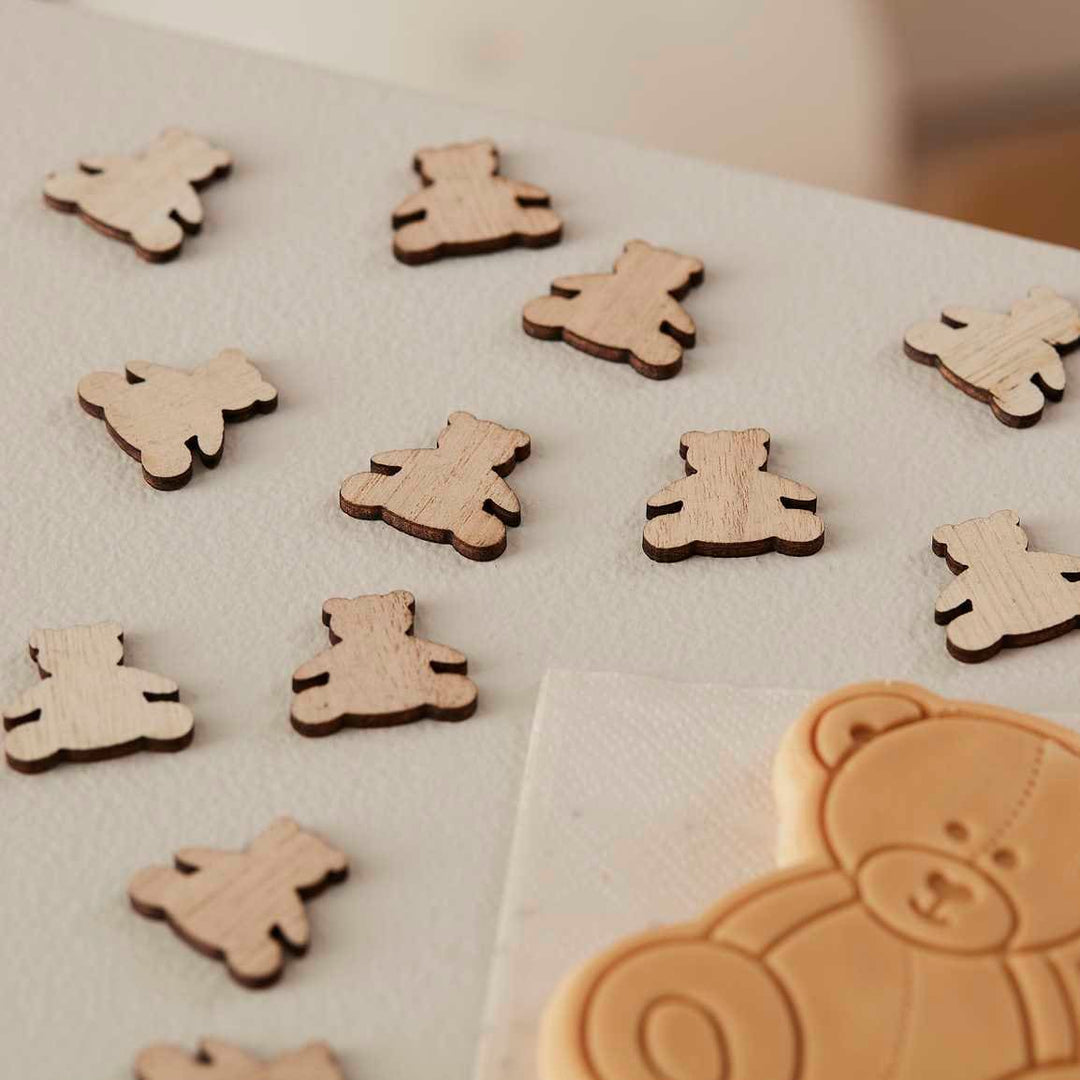 Baby Shower Confetti - Wooden Teddy Bear Table Confetti - Wooden Teddy Cut Outs-New Baby Party-Neutral Decor-Gender Reveal Party Decorations