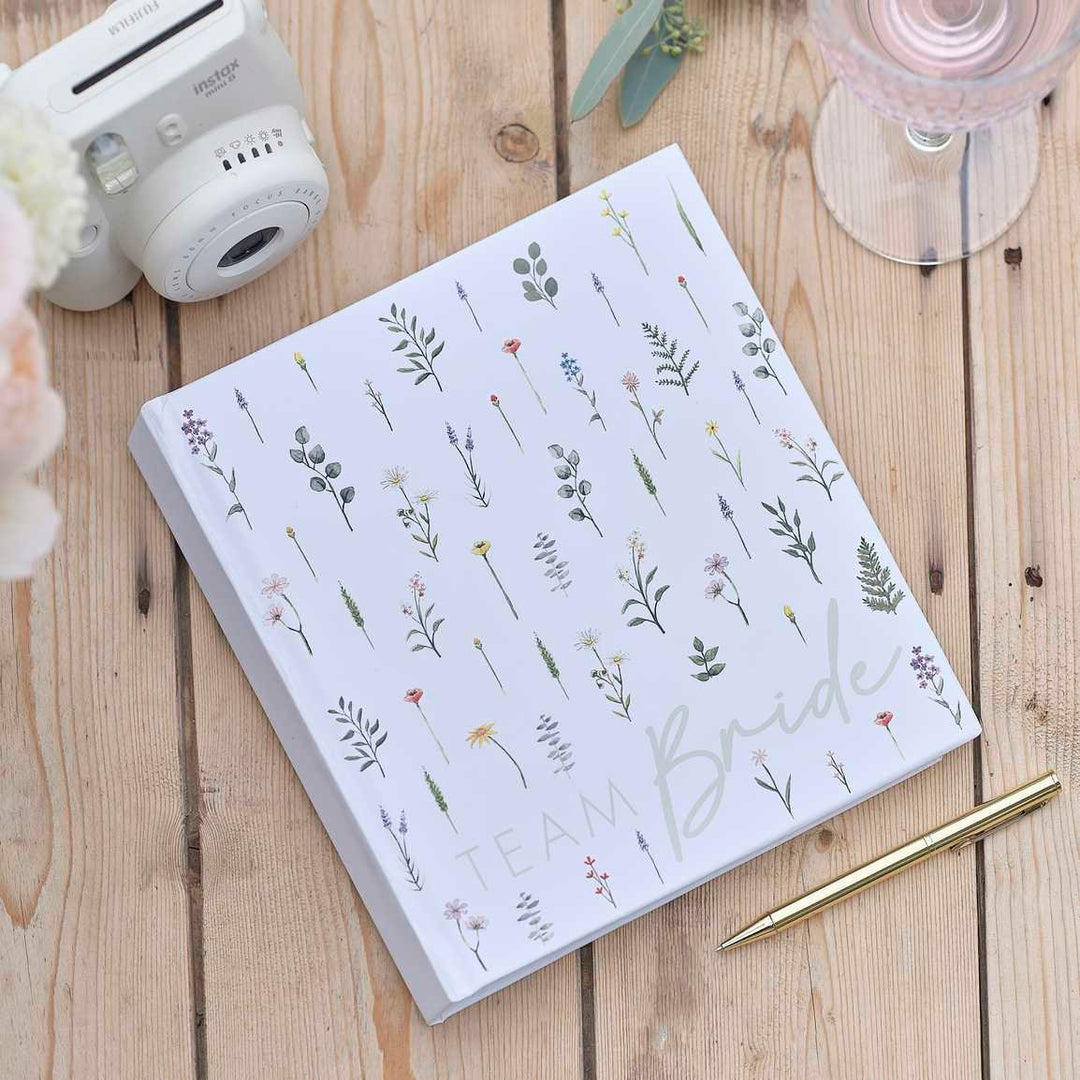 Floral Team Bride Hen Party Guest Book & Photo Album - Bridal Bloom Hen Party Keepsake - White And Green Hen Party - Bachelorette Party