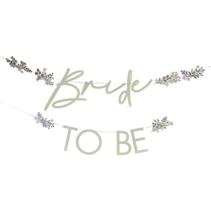 Floral Bride to Be Hen Party Bunting - Bride To Be Sage Green Garland - Boho Team Bride - White & Green Foliage - Bachelorette Party Decor