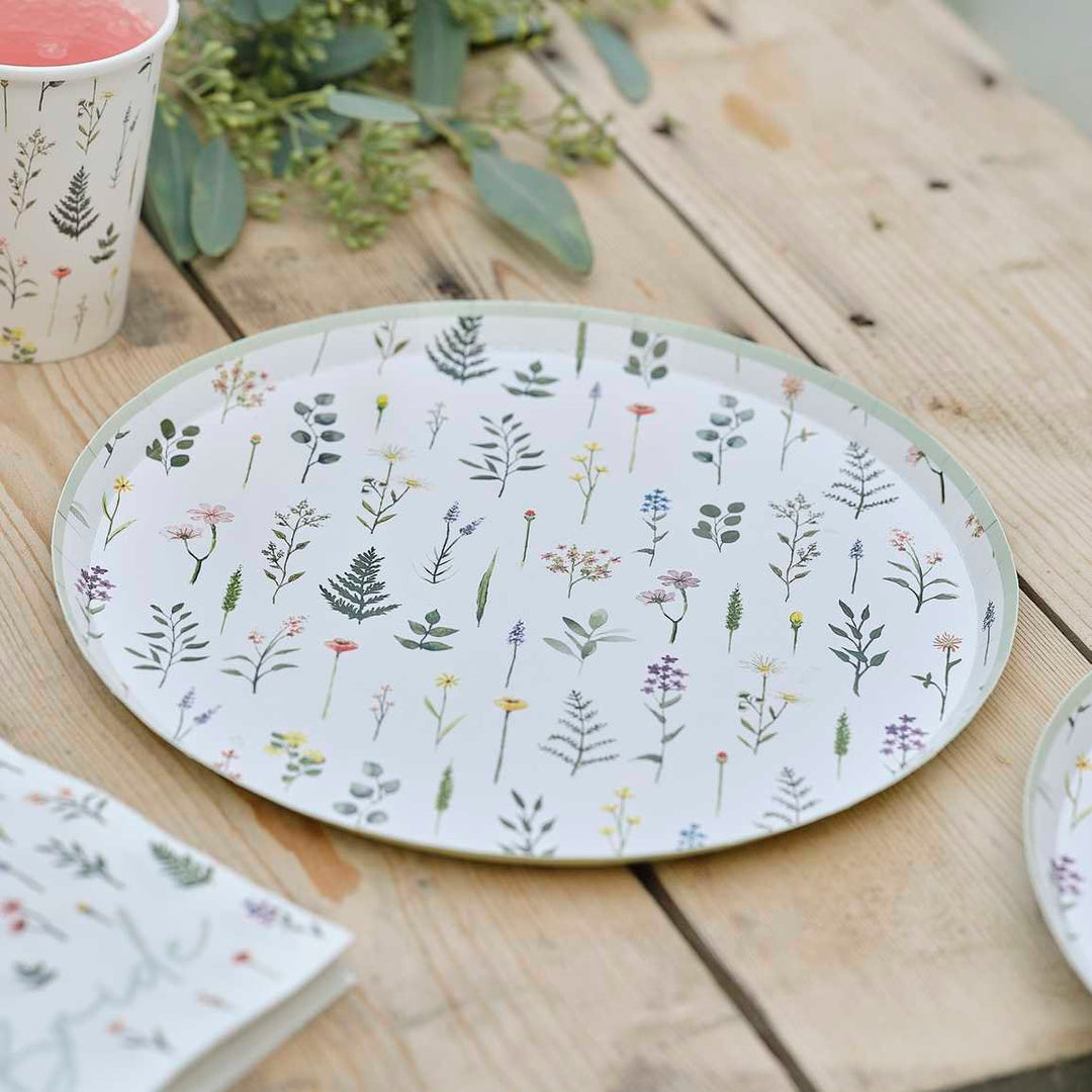 Floral Paper Plates - Hen Party Plates - Afternoon Tea Plates - Flowers & Green Foliage Disposable Plates - Baby Shower Plates - Pack of 8