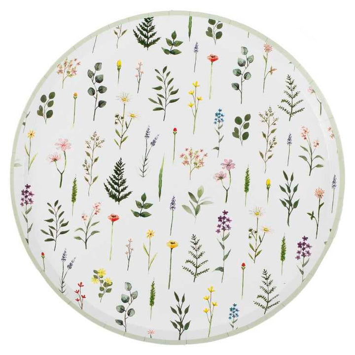 Floral Paper Plates - Hen Party Plates - Afternoon Tea Plates - Flowers & Green Foliage Disposable Plates - Baby Shower Plates - Pack of 8