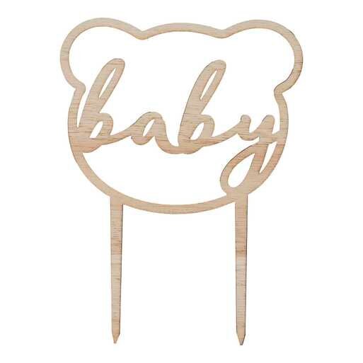 Baby Shower Cake Topper - Wooden Teddy Bear Baby Cake Topper - New Baby Party - Neutral Decor - Gender Reveal Party Decorations