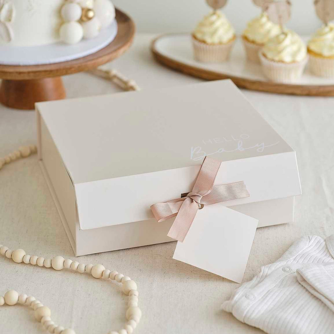 Baby Shower Gift Box - Cream Hello Baby Gift Box - New Baby Gift Bag Alternative - Gender Neutral Decor - New Parents Gift - Pack Of 1