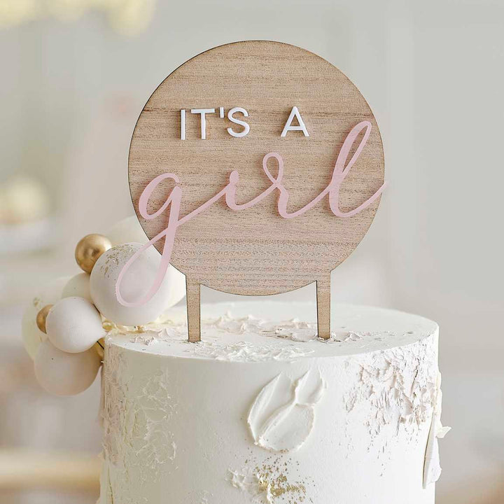 Wooden Cake Topper - It's A Girl Cake Topper - New Baby Party - Wood Baby Shower Cake Topper - Neutral Decor-Gender Reveal Party Decorations