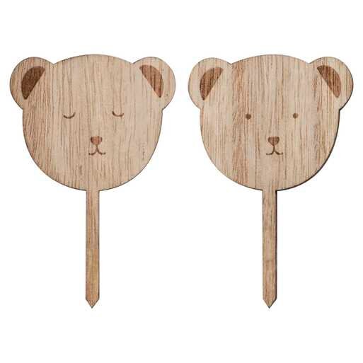 Baby Shower Cake Toppers - Wooden Teddy Bear Baby Cake Toppers - New Baby Party - Neutral Decor - Gender Reveal Party Decorations -Pack Of 6