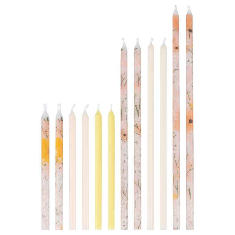 Birthday Cake Candles - Tall Floral Birthday Candles - Pink, Peach & Yellow Candles - Birthday Brunch - Afternoon Tea Party - Pack Of 12