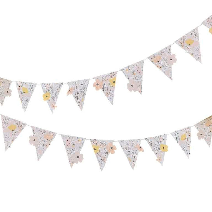 Pink Floral Flag Bunting - Birthday Party Bunting - Pink, Peach & Yellow Garland - Hanging Decoration-Birthday Brunch - Afternoon Tea Party