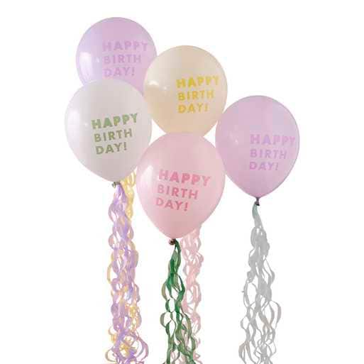 Pastel Happy Birthday Balloon Bundle with Tissue Paper Tails - Birthday Party Balloons - Birthday Party Supplies - Lilac, Pink - Pack Of 5