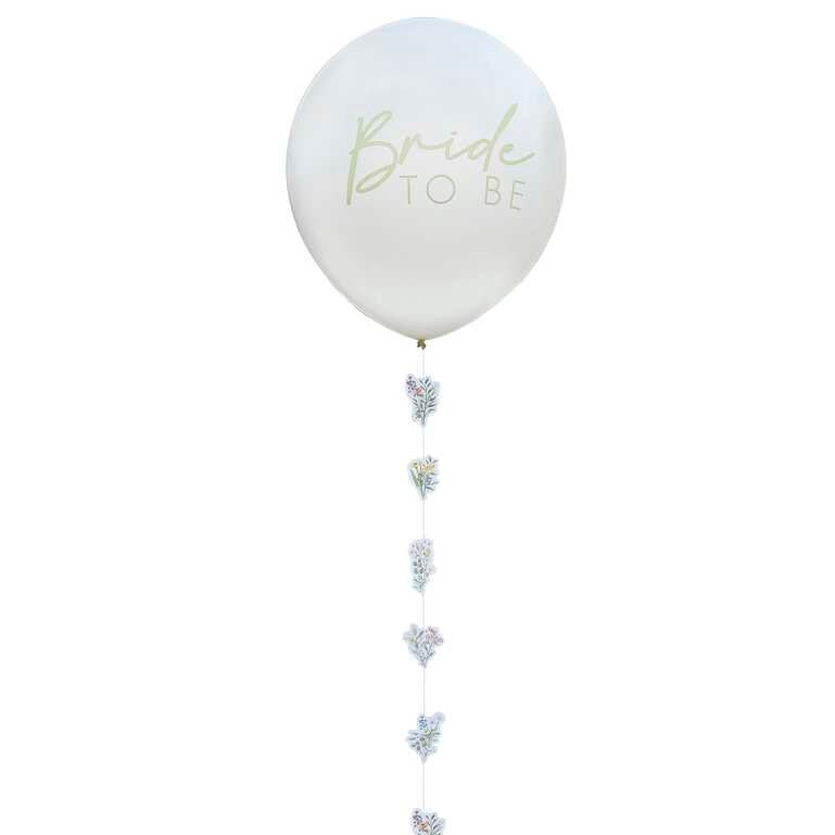 Bride To Be Hen Party Balloon with Floral Tail - Boho Team Bride - Sage Green & White Team Bride Balloon - Bachelorette Party - Pack Of 1