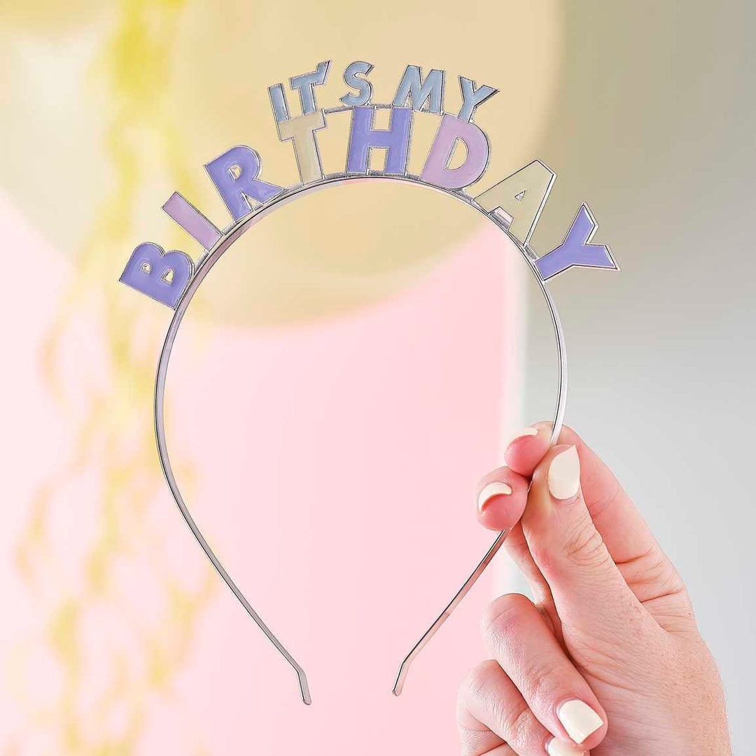 It's My Birthday Headband - Pastel Metal Happy Birthday Accessory - Birthday Party Supplies - Birthday Brunch - Birthday Badge Alternative