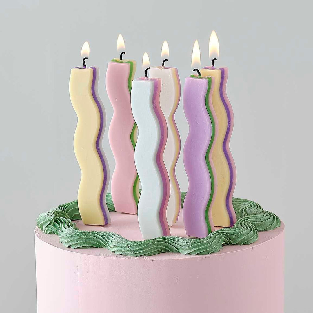 Pastel Wave Birthday Candles - Birthday Cake Candles - Birthday Party Supplies - Birthday Brunch - Cake Decorations -Pastel Candle-Pack Of 6
