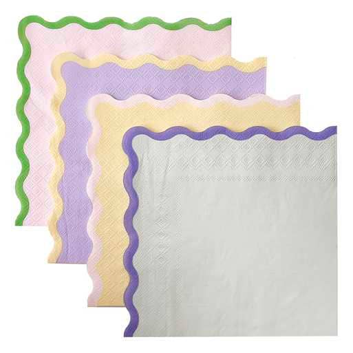 Pastel Paper Napkins - Scalloped Wavy Edge Napkins - Birthday Party Table Supplies - Birthday Brunch - Pack Of 16