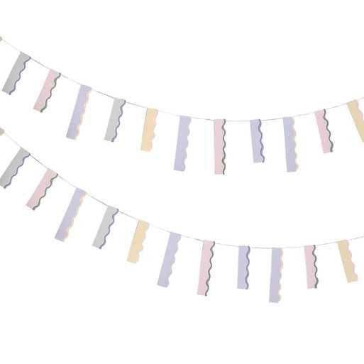 Wavy Pastel Bunting - Multicolour Card Waves Garland - Party Hanging Decorations - Birthday Party Supplies-Pastel Pink, Blue, Purple, Yellow