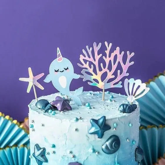 Iridescent Cake Toppers - Narwhal Cake Toppers - Mermaid party decor - Narwhal Party Supplies - Party decorations - Under the sea