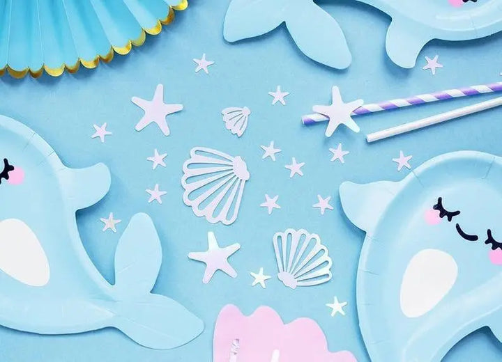Iridescent Confetti - Iridescent Seashells and Starfish - Mermaid party decor -Narwhal Party Supplies-Party table decorations -Under the sea