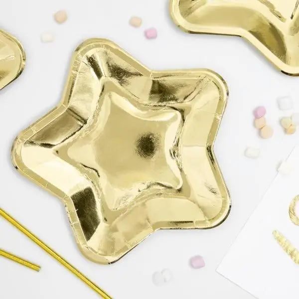 Large Gold Star paper Party Plates - Pack of 6