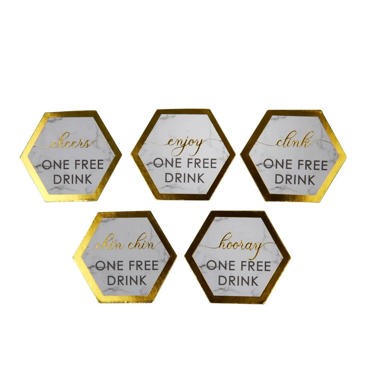 Marble & Gold Drinks Tokens - Pack of 25 - Scripted Marble Neviti