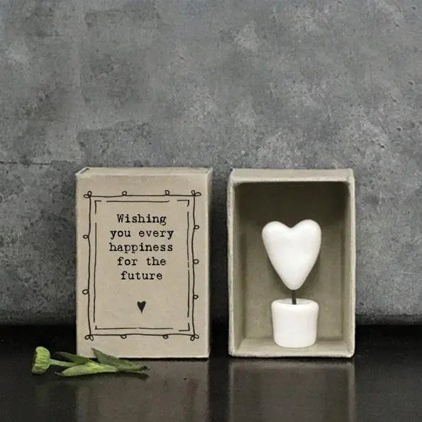 Porcelain Heart Matchbox Gift - Wishing You Every Happiness For The Future - Gifts For Friends - Wedding Gift - Small Keepsake-East Of India