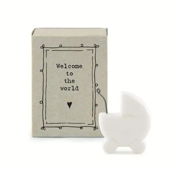 Porcelain Pram Matchbox Gift - Welcome To The World - Gift For New Parents - Gift For Baby - Small Keepsake - East Of India