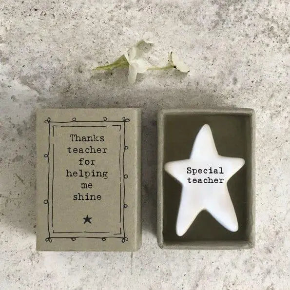 Porcelain Star Matchbox Gift - Thanks Teacher For Helping Me Shine - Gift For Teacher - Gift For Tutor - Thank You Gifts - East Of India