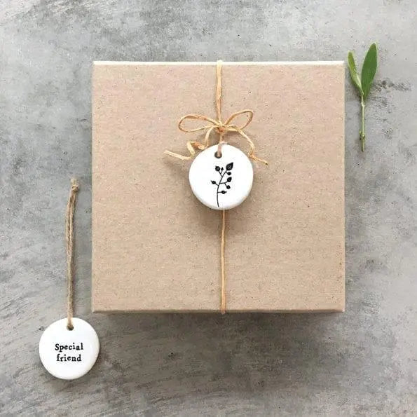 Mini Porcelain Hanging Tag - Special Friend - Porcelain Keepsake - Congratulations Gift-Small Porcelain Gift-Friendship Gift-East Of India
