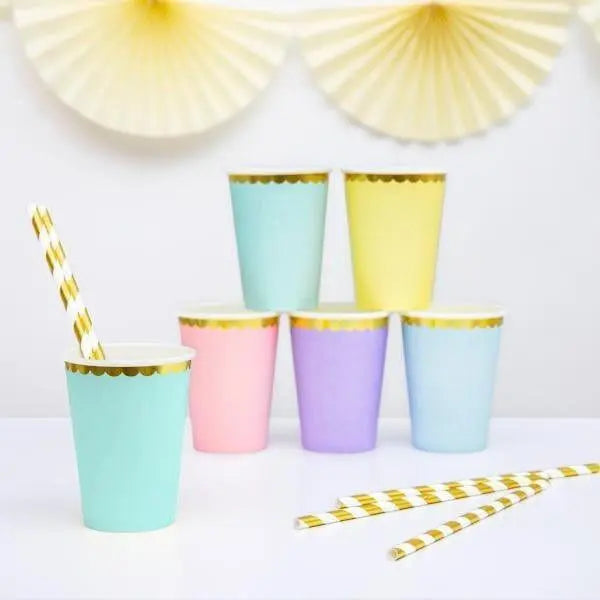 Mint and Gold Foil Paper Party Cups - Pack of 6