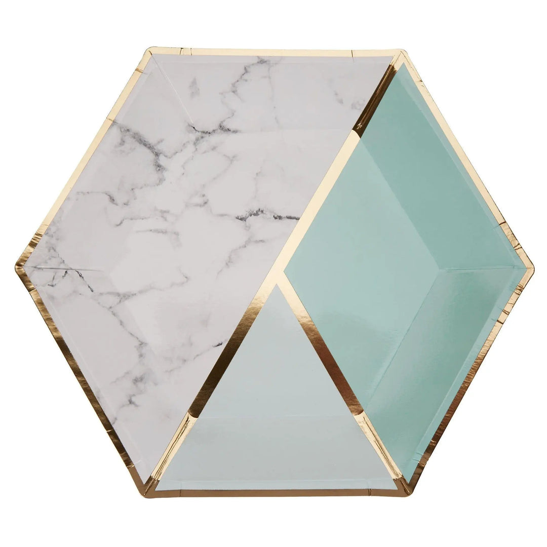 Mint, Gold & Marble Large Paper Plates - Pack of 8 - Colour Block Mint Neviti