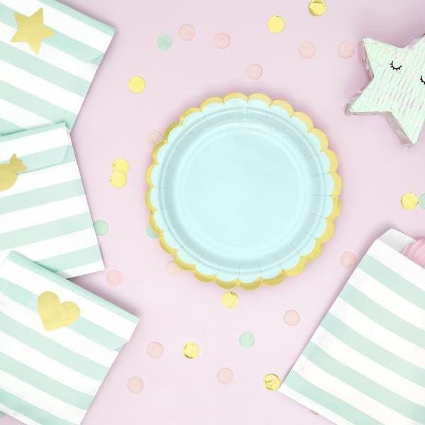 Mint and Gold Scallop Edge Small Party Paper Plates - Pack of 6