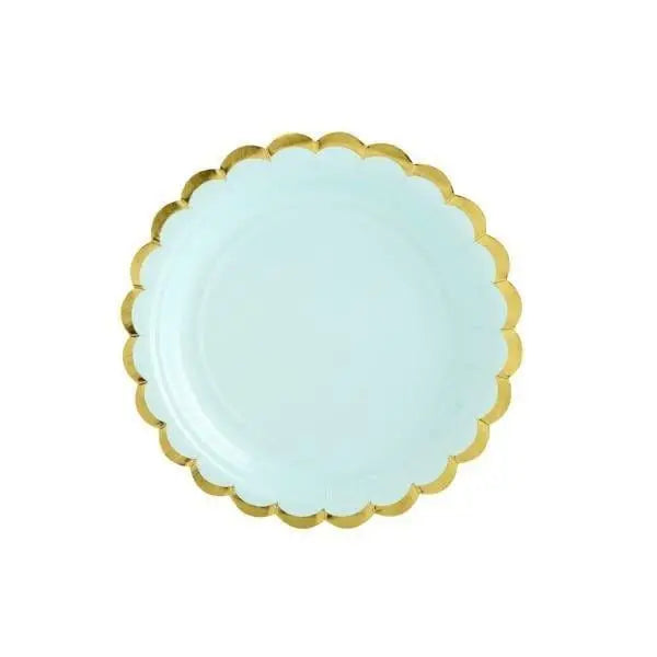 Mint and Gold Scallop Edge Small Party Paper Plates - Pack of 6