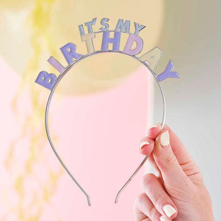 It's My Birthday Headband - Pastel Metal Happy Birthday Accessory - Birthday Party Supplies - Birthday Brunch - Birthday Badge Alternative