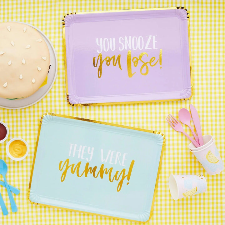 Pastel Paper Trays - Party Table - Disposable Party Food Trays - You Snooze You Lose! - They Were Yummy! - Party Decorations - Pack of 4